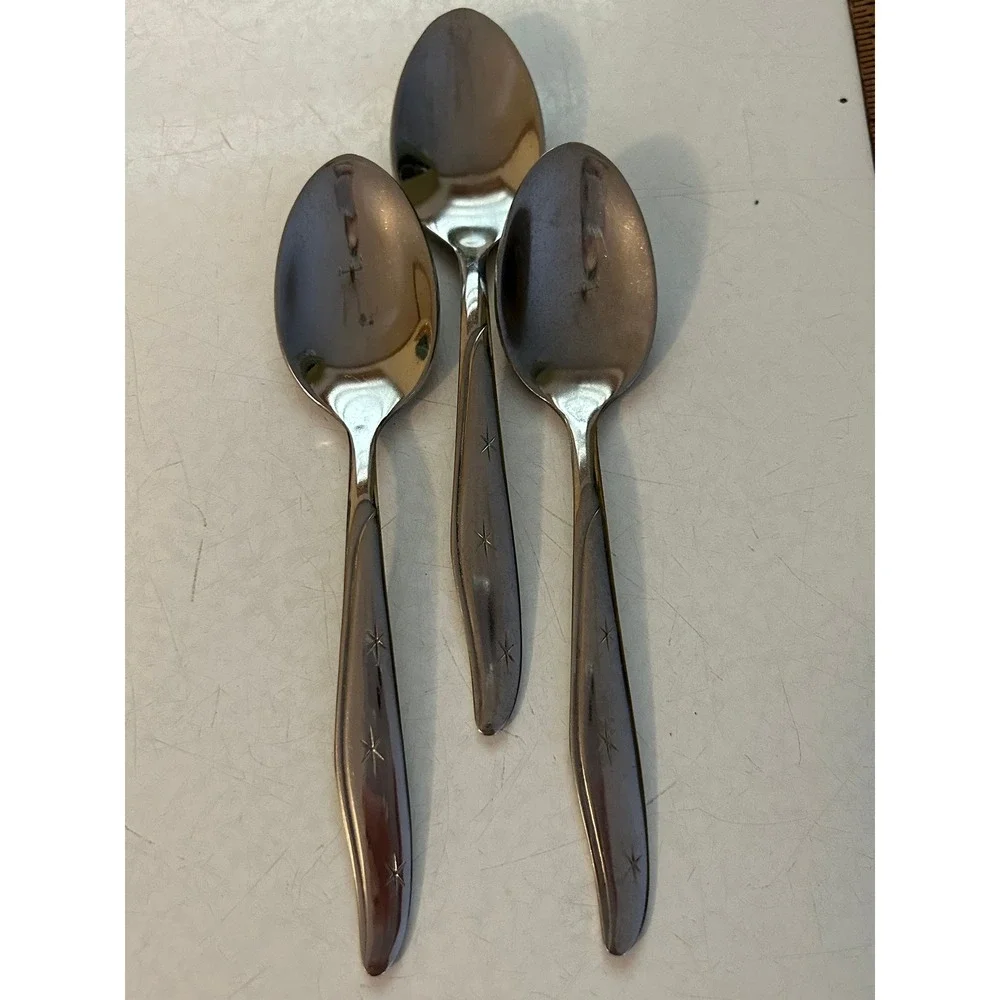 Vintage Mar Crest‎ Citation MCM Flatware, 3 Teaspoons, Atomic Starburst, 3 Stars